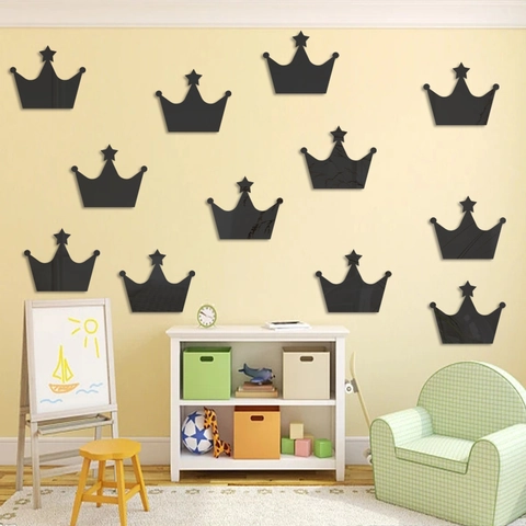 Sticker Mural Miroir Couronne Étoile en Acrylique Décalcomanie Miroir 3D Amovible DIY pour Chambre d'Enfant Décoration Murale