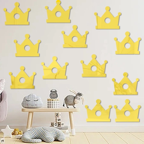 Pegatinas de Pared de Espejo en Forma de Corona Acrílico DIY Calcomanías Decorativas Removibles para Habitación de Niños Guardería Dormitorio Armario Decoración del Hogar