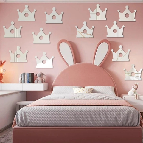 Pegatinas de Pared de Espejo en Forma de Corona Acrílico DIY Calcomanías Decorativas Removibles para Habitación de Niños Guardería Dormitorio Armario Decoración del Hogar