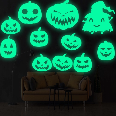Halloween Leuchtende Kürbis Gespenst Wandaufkleber Für Kinderzimmer Schlafzimmer Festliche Party Fluoreszierende Heimdekoration