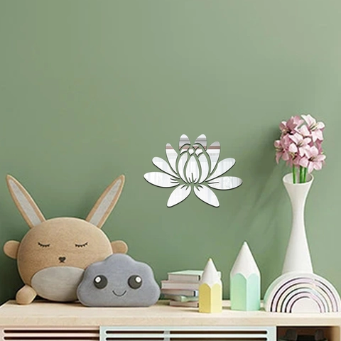 Stickers Muraux Miroir Lotus en Acrylique Décalcomanies Miroir 3D Auto-Adhésives Pour Salon Chambre Décoration Murale