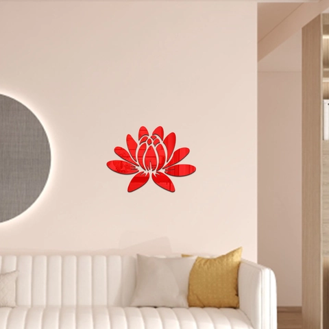 Stickers Muraux Miroir Lotus en Acrylique Décalcomanies Miroir 3D Auto-Adhésives Pour Salon Chambre Décoration Murale