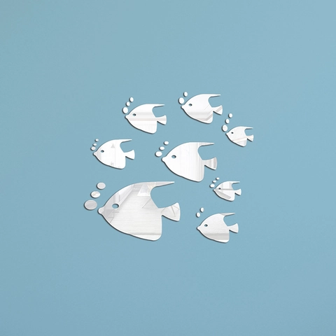 Pegatinas de Pared de Espejo de Acrílico 3D Juego de Peces Tropicales Decoración de Pared DIY para Sala de Estar Baño Impermeable