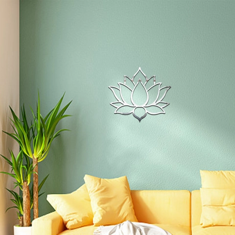 Pegatina de Pared de Espejo de Acrílico de Flor de Loto Calcomanía Floral 3D para Sala de Estar Dormitorio Decoración de Pared