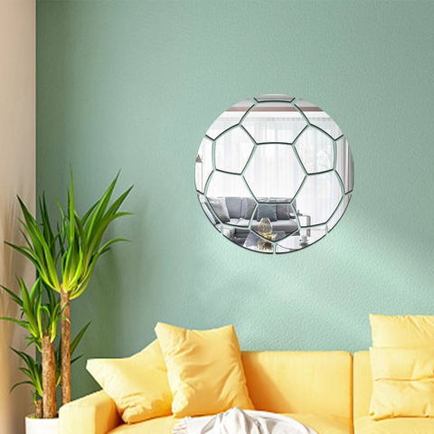 Sticker Mural Miroir Football Créatif Acrylique 3D Football Stickers Muraux pour Chambre d'Enfant Salon Décoration Maison