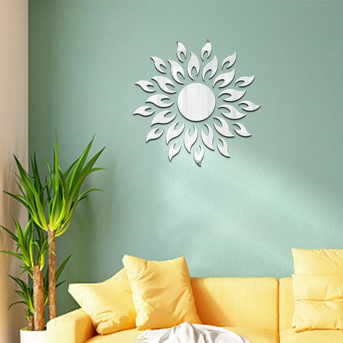 Adesivo da Parete a Specchio a Forma di Girasole Fai da Te Acrilico Radiale Geometrico Oro Argento Rosso Blu Nero Autoadesivo
