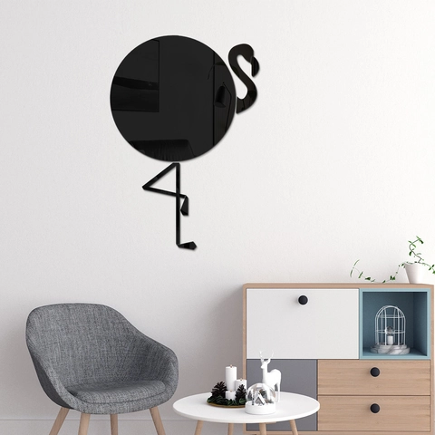 Autocollant Mural Miroir Flamant Rose Créatif Acrylique DIY 3D Auto-adhésif Réfléchissant Décalcomanie Murale Moderne Décoration Maison