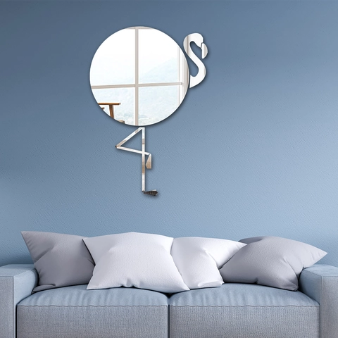 Autocollant Mural Miroir Flamant Rose Créatif Acrylique DIY 3D Auto-adhésif Réfléchissant Décalcomanie Murale Moderne Décoration Maison