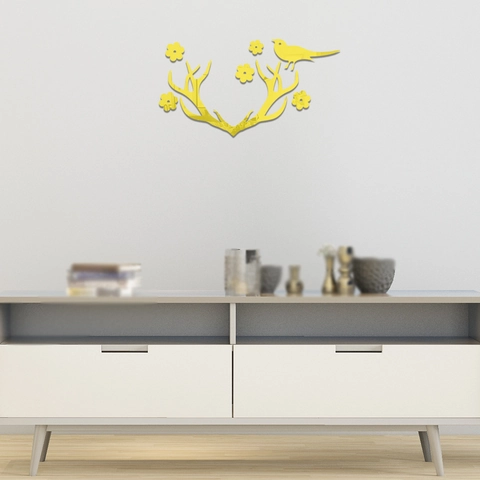 Pegatina de Pared Espejo de Acrílico DIY Asta de Ciervo Pájaro Flor Decoración de Arte Mural 3D Para Sala de Estar