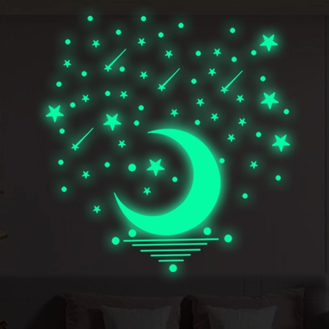 Adesivi Murali Luminosi al Buio Luna Stelle Meteora PVC Fluorescenti per Cameretta Bambini Camera da Letto