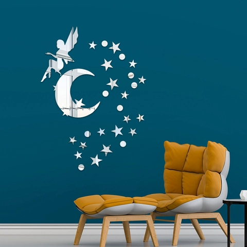 Stelle Fata Luna Acrilico Specchio Adesivo Murale DIY 3D Riflettente Decalcomania Per Soggiorno Camera Da Letto Casa Decor