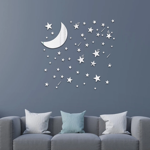 Pegatina De Pared De Espejo Acrílico Diseño Luna Estrellas Meteoro DIY 3D Calcomanía Para Sala De Estar Dormitorio Hogar