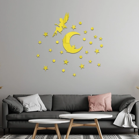 Stelle Fata Luna Acrilico Specchio Adesivo Murale DIY 3D Riflettente Decalcomania Per Soggiorno Camera Da Letto Casa Decor