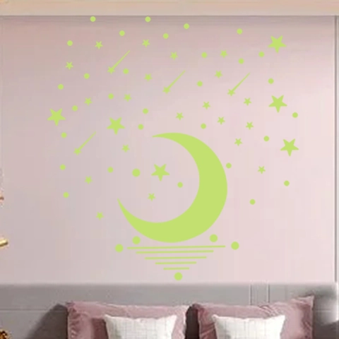 Adesivi Murali Luminosi al Buio Luna Stelle Meteora PVC Fluorescenti per Cameretta Bambini Camera da Letto