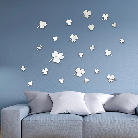 Pegatina de Pared de Espejo de Acrílico 3D Trébol DIY Autoadhesiva para Sala de Estar Dormitorio Decoración de Pared de Fondo del Hogar Moderno