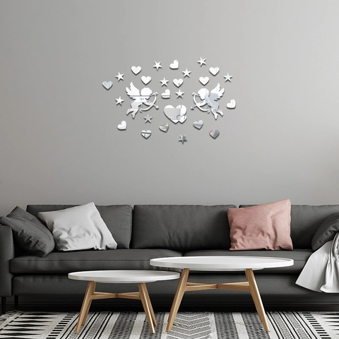 Cupido Cuore Stella Adesivo da Parete a Specchio Acrilico Autoadesivo DIY Specchio Decorativo Per Soggiorno Camera da Letto