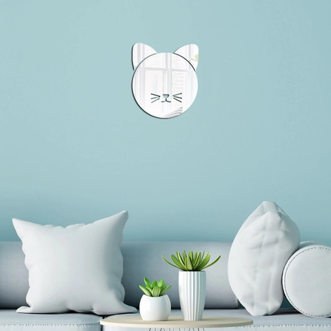 Adhesivo de Pared de Espejo de Acrílico de Cara de Gato Moderno Minimalista DIY Decoración de Pared de Fondo Autoadhesivo