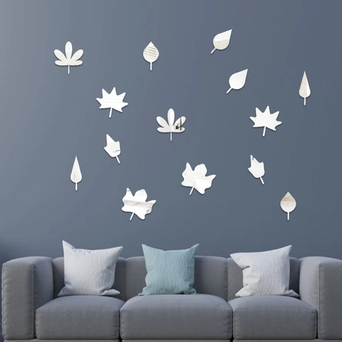 Acryl Spiegel Wandaufkleber Herabfallende Blätter Design Dekorativ 3D Wandtattoo Für Wohnzimmer Sofa Hintergrund Home Decor