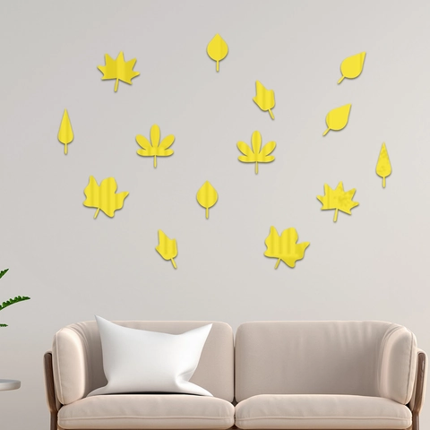 Acryl Spiegel Wandaufkleber Herabfallende Blätter Design Dekorativ 3D Wandtattoo Für Wohnzimmer Sofa Hintergrund Home Decor