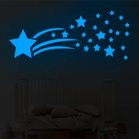 Luminosi Adesivi da Parete Stella Meteora Cometa Glow In The Dark Luce Blu PVC Decalcomanie per Bambini Camera DIY Decorazione Casa