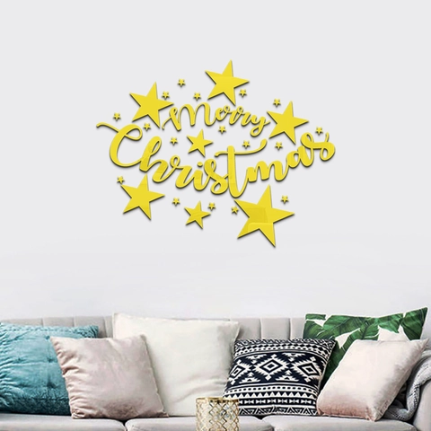Adesivo da Parete Specchio Acrilico Natale Merry Christmas Scritta Stelle per Decorazione Scena Festa Casa Vacanze