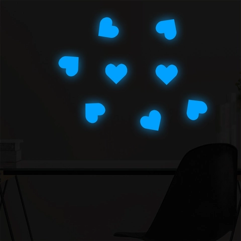 Adesivi Murali a Forma di Cuore Luminosi al Buio Blu Fluorescente in PVC Autoadesivi per Camera dei Bambini e Camera da Letto
