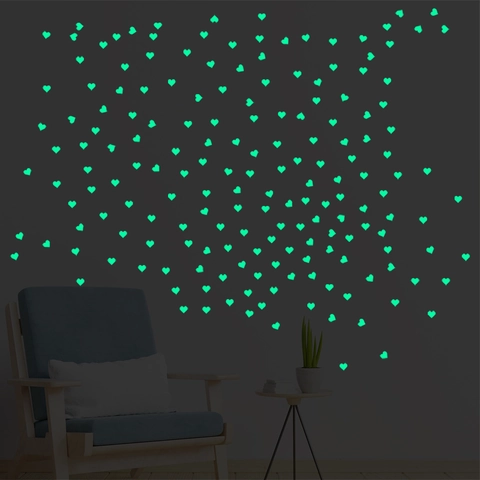 Adesivi Murali a Cuore Luminosi Fluorescenti in PVC Glow In The Dark Per Cameretta Bambini Dormitorio Decorazioni Casa