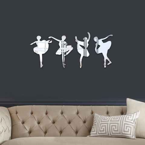 Pegatinas de Pared de Espejo de Acrílico con Silueta de Bailarina de Ballet Decoración Moderna para el Hogar Sala de Estar