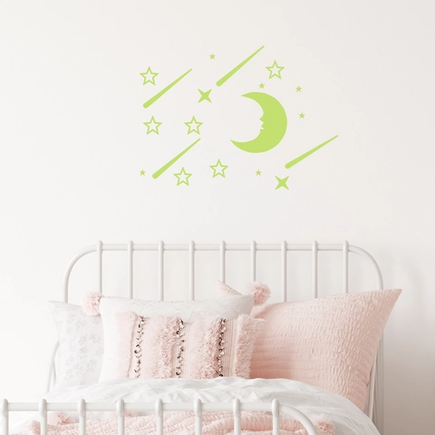 Leuchtende Wandaufkleber Stern Mond Meteor Fluoreszierend Grün Dekorative Aufkleber Für Kinderzimmer Schlafzimmer Heimdeko