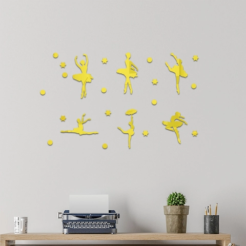 Sticker Mural Miroir en Acrylique Fille de Ballet Design Silhouette 3D Moderne Décoration Autocollante Bricolage Chambre