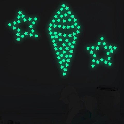 Stelle Fluorescenti Adesivi Murali Luminosi in PVC Decalcomanie a Forma di Stella per Cameretta Letto Soffitto Soggiorno Decor