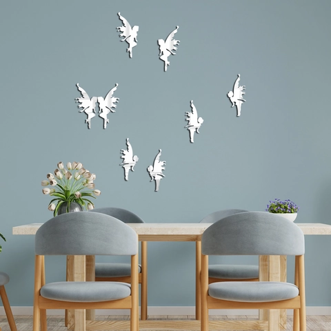 Stickers Muraux Miroir Acrylique Papillon Fée Elfe Ensemble 3D Autocollants Amovibles Décalcomanies Décoratives Maison