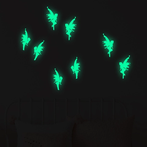 Luminous Fairy Silhouette Wall Stickers Glow In The Dark PVC Decals For Kids Room Bedroom Home Decor Fluorescent Elf Wall Decor