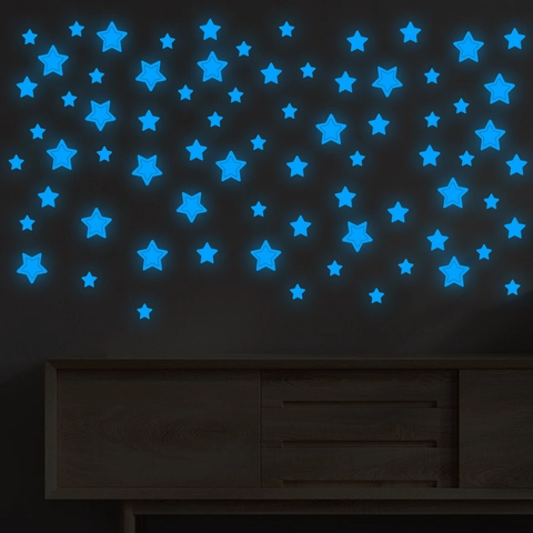 Adesivi Murali Stelle Luna Luminosi Che Brillano Al Buio Fluorescenti Decalcomanie PET per Camera Bambini Soggiorno Casa
