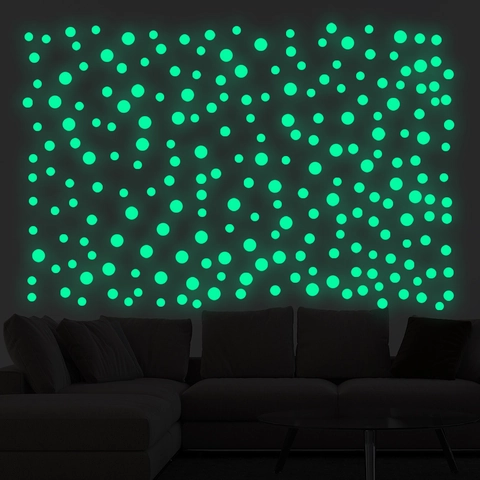 Luminous Polka Dot Wall Stickers Glow In The Dark PET Fluorescent Green Circle Bear Decals For Kids Room Bedroom Home Decor