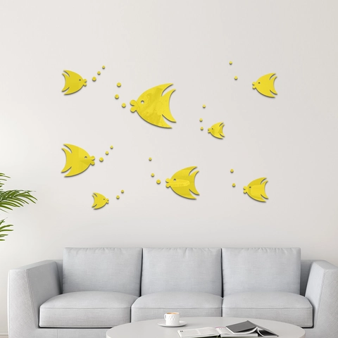 Pegatinas de Pared de Espejo de Pez Burbuja Dibujos Animados Acrílico DIY Decoración Removible Autoadhesivo Baño Niños Sala Pared