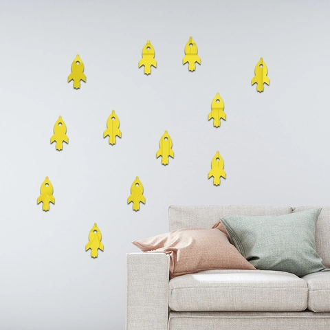 12 Pezzi Adesivi Murali a Specchio in Acrilico a Forma di Razzo 3D DIY Decalcomanie per Cameretta Bambini Asilo Decorazione Casa
