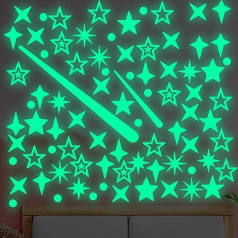 Glow In The Dark Star Moon Meteor Luminous Wall Stickers For Kids Room Bedroom Ceiling Decorative PVC Fluorescent Wall Decals
