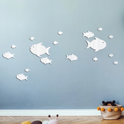 Adhesivos De Pared De Espejo De Pez Minimalistas Modernos Acrílico 3D DIY Calcomanía Peces Para Sala De Estar Decoración