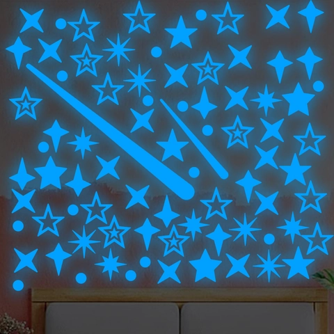 Luminous Stars Moon Meteor Wall Stickers Blue Glow In The Dark Ceiling Decals PVC Waterproof Luminous Bedroom Nursery Decor