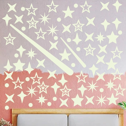 Luminous Stars Moon Meteor Wall Stickers Blue Glow In The Dark Ceiling Decals PVC Waterproof Luminous Bedroom Nursery Decor