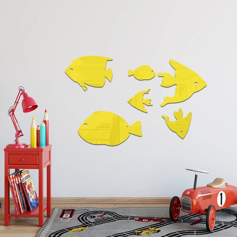 Stickers Muraux Miroir en Acrylique Poisson Décalcomanies d'Animaux d'Océan 3D Auto-adhésif Salle de Bain Chambre d'Enfant Stickers Miroir