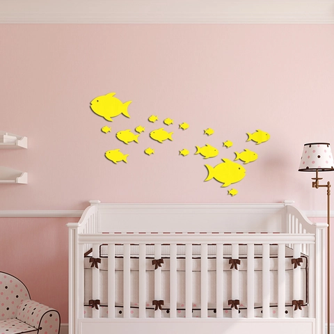 Adhesivos De Pared De Espejo De Pez Minimalistas Modernos Acrílico 3D DIY Calcomanía Peces Para Sala De Estar Decoración