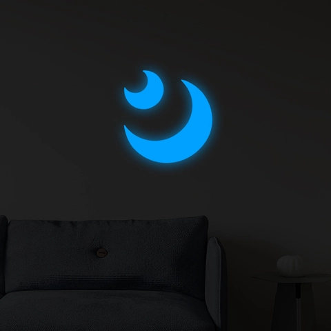 Adesivi Murali Luna Luminosa Si Illumina Al Buio PET Luce Blu Luna Crescente Decalcomanie Per Camera Bambini Letto Casa Decor
