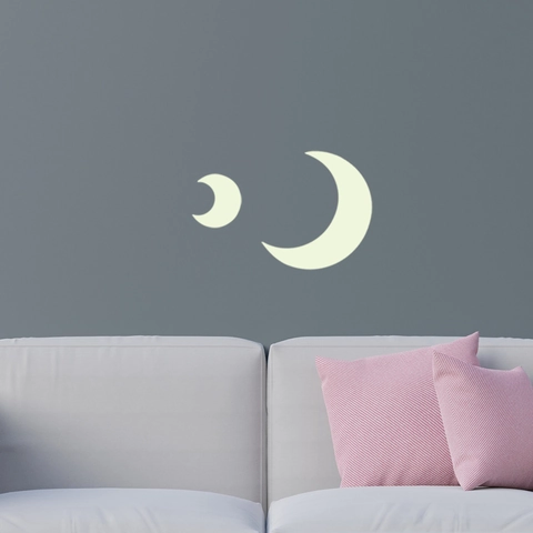 Adesivi Murali Luna Luminosa Si Illumina Al Buio PET Luce Blu Luna Crescente Decalcomanie Per Camera Bambini Letto Casa Decor