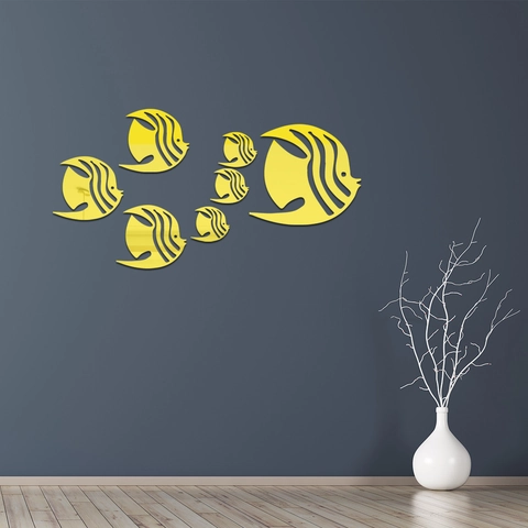 Pegatinas de Pared de Peces de Espejo de Acrílico Juego de 7 Piezas 3D Animales Marinos DIY Calcomanías Removibles para Sala de Estar