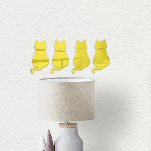 Stickers Muraux Miroir en Forme de Chat en Acrylique Autocollant Dessin Animé Mignon DIY Pour Chambre d'Enfant Maison