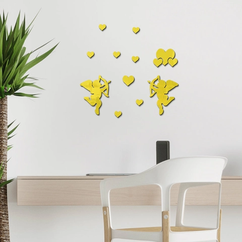 Adhesivo de Pared de Espejo Corazón Cupido Acrílico DIY 3D Calcomanía Para Decoración Romántica Dormitorio Sala Moderno