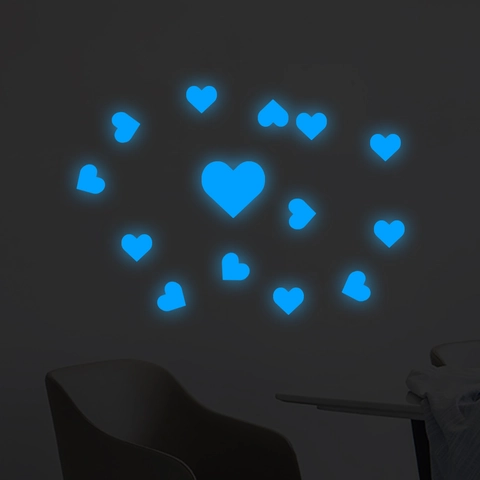 Luminous Heart Wall Stickers Glow In The Dark PVC Fluorescent Blue Wall Decals For Bedroom Kids Room Home Decor