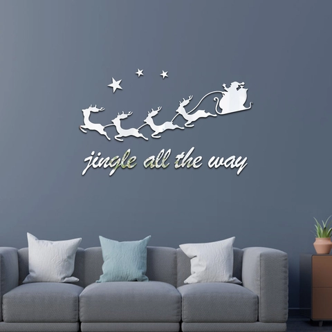 Pegatinas de Pared Acrílicas Espejo 3D Navidad Papá Noel Reno Trineo Jingle All The Way DIY Calcomanías de Pared Espejo